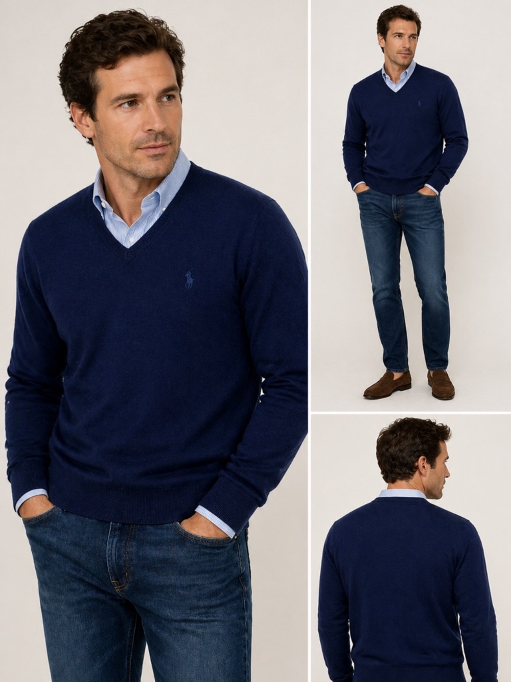 Polo Ralph Lauren Pima Cotton V Neck Sweater Medium Navy Classic Lightweight